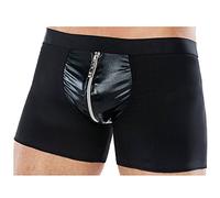 IBTOM CASTLE Homme sous-vêtement Sexy Erotique Boxer Ouvert avec Poche Bombée en Simili Cuir Noir L