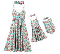 IBTOM CASTLE Mère Et Fille Robe Été Imprimé Floral Bohème Plage Midi Robes Maman et Moi Famille Vêtements Casual Robe pour Vacances à Hawaï Imprimé 6-7 Années
