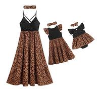 IBTOM CASTLE Mère Et Fille Robe Été Imprimé Floral Bohème Plage Midi Robes Maman et Moi Famille Vêtements Casual Robe pour Vacances à Hawaï Léopard Caramel 8-9 Années