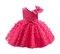 IBTOM Castle Robe Bapteme Bb Fille Fleur Broderie Bowknot Princesse Tulle Tutu Demoiselle d'honneur Mariage Ceremonie Anniversaire Robe de Bal Soire Cadeau A-Rose Rouge 3-4 Ans