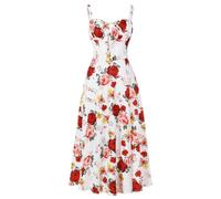 IBTOM CASTLE Robe corset sans manches à bretelles spaghetti pour femme, robe décontractée, style bohème, fente à lacets, robe d'été bustier midi fluide, rouge/blanc, Taille XS