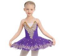 IBTOM CASTLE Robe Danse Ballet Enfant Fille Paillettes Justaucorps Gymnastique Danse Classique Tutu Paillette Collant Robe Patinage Princesse Pince de Cheveux Costume Violet 7-8 Ans
