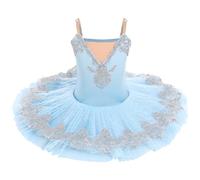 IBTOM Castle Robe Danse Ballet Enfant Fille Paillettes Justaucorps Gymnastique Danse Classique Tutu Paillette Collant Robe Patinage Princesse Pince de Cheveux Costume W Bleu 7-8 Ans
