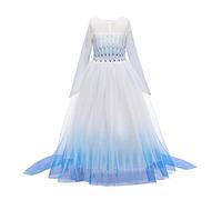 IBTOM CASTLE Robe de Princesse Manches Longues Reine des Neiges Longue Cosplay Costume de Robe Bleu Chaude Doux D?guisements Partie Mascarade C?r?monie Halloween No?l 01-Bleu 11-12 ans