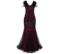 IBTOM CASTLE Robes des années 1920 Gatsby pour femmes, style Charleston, avec perles et sequins, col en V, ourlet sirène, robe de soirée formelle pour soirée, danse, cocktail, robe longue de bal