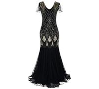 IBTOM CASTLE Robes des années 1920 Gatsby pour femmes, style flapper, vintage, col en V, perles, paillettes, ourlet sirène, robe de soirée formelle, pour soirée, danse, cocktail, robe longue de bal