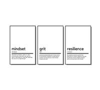 IBUKHSDGYIFH Minimaliste Mindset Grit Resilience Définition Citations Affiches Et Gravures Art Toile Peinture Mur Photos Pour Salon Décor Sans Cadre-30x40cmx3