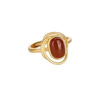 Ibuprofen Bague de Style Ethnique Rétro S925 en Argent Sterling Plaqué or Agate Rouge Naturelle Géométrique Bague Pour Femme de Mode Rétroargent s925