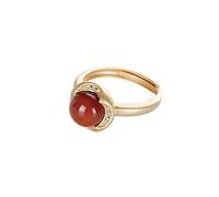 Ibuprofen Bague de Style Ethnique Rétro S925 en Argent Sterling Plaqué or Incrusté D'Agate Rouge Personnalité Simple Mode Élégante Bague Réglable FéminineAgate rouge
