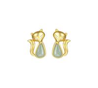 Ibuprofen Boucles D'Oreilles Style Ethnique Rétro S925 Argent Sterling Plaqué or Incrusté D'Émeraude Creux Petit Renard Orienté Genre Simple Femme Oreille StudJade