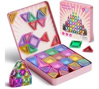 iburge Blocs Magnétiques de Voyage 60 Pièces, Boîte en Fer Portable, Mini Tuiles Magnétiques STEM Montessori, Jouets Éducatifs pour Garçons Filles 3+ Ans