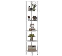 IBUYKE 6 Tier Corner Shelf Stand,Industrial Corner Display Rack,Corner Bookshelf for Living Room, Bedroom, Kitchen, Home Office, White WBC011W