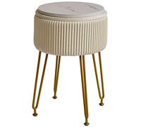 IBUYKE Chaise de Maquillage ottomane, Tabouret de vanité, Blanc L/G-20M | Table latérale Golden Steel Legs Cover amovible Table de café Top