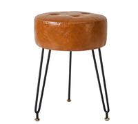 IBUYKE Faux Cuir Rond Pouf Tabouret Table de Maquillage Table d'appoint, PU siège de Table de Maquillage, Sac canapé Tabouret, Pieds en Acier doré, Brun Clair L/G-31J