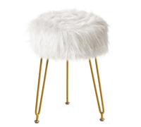 IBUYKE Faux Fourrure vanité Tabouret Chaise, Tabouret de Maquillage à Fourrure Ottoman, siège rembourré Doux, Rond Repose-Pieds tabourets avec 4 Jambes en métal, pour Chambre à Coucher, Blanc LG-32W