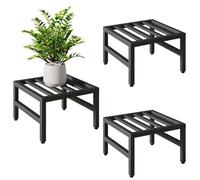 IBUYKE Lot de 3 Supports en Métal pour Plantes d'Intérieur et d'Extérieur, 30cm Petits Supports Robustes pour Pots de Fleurs, Étagère Carrée pour Plantes pour Salon Balcon Jardin, Noir TMJ075B-3