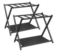 IBUYKE Luggage Rack for All Suitcase Sizes,Foldable Suitcase Stand with Fabric Storage Shelf,Easy to Assemble for Bedroom Living Room Hotel,Black TLR002B-2