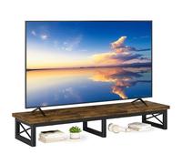 IBUYKE Meuble TV pour Télévision jusqu'à 60 Pouces,Support TV Court de Table,Support Télé avec 2 étagères Banc,Bureau Double écran,Salon, Chambre, Cadre en Acier,Brun Rustique TVT002H