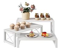 IBUYKE Présentoir gâteaux,Lot de 3,Support à Dessert en bois,Blanc TLJ019W | Presentoir Aperitif Buffet Tour à cupcakes plateau de service à étages pour décorations poupées nourriture