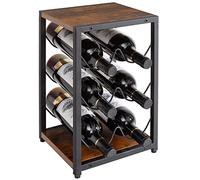 IBUYKE Range Bouteille en métal pour 6 Bouteilles de vin, Casier à vin empilable en Bois, Range Bouteille pour comptoir de Bar, Salon, Cuisine,Marron TMJ901H