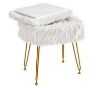 IBUYKE rectangulaire Fausse Fourrure Tabouret vanité avec Stockage, Fausse Fourrure Chaise de Maquillage ottomane, Rond Repose-Pieds tabourets avec 4 Jambes en métal, Blanc WBD022W