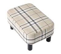 IBUYKE Repose-Pieds rembourré en Bois Pouf Tabouret Bas Tabouret de canapé en Tissu Petite Maison Moderne Salon Chambre Tabouret rectangulaire avec siège rembourré, Couleur rayée RF-BD215-C