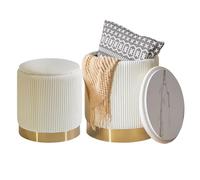 IBUYKE Set de 2 chaises ottomanes Rondes avec Rangement et Garniture d'anneaux en métal, Commode en Velours pour Le Maquillage, Table Basse rembourrée Moderne, Blanc WBD016W