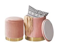 IBUYKE Set de 2 chaises ottomanes Rondes avec Rangement et Garniture d'anneaux en métal, Commode en Velours pour Le Maquillage, Table Basse rembourrée Moderne, Rose WBD016P