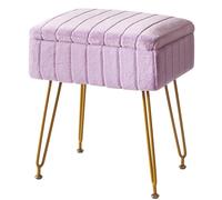 IBUYKE Velvet Tabouret avec Rangement Pouf Ottoman Petite Table d'appoint avec 4 Pieds en métal Pieds antidérapants Salle d'eau Chambre Violet LG-50V