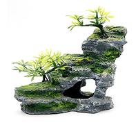 IBWell Décoration pour Aquarium, Vue sur la Montagne, Pierre avec Mousse, Rocher, Grotte, Paysage, décoration d'aquarium Artificielle
