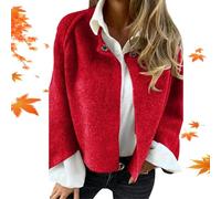 IBXCZEWDW Manteau en laine à col rond et manches longues pour femme, automne et hiver 2024 - Veste ample en cachemire - Manteau chaud surdimensionné (rouge, taille L), Rouge, L