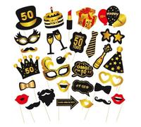 IBXWMNG 30 Pièces Accessoires Photobooth Kit pour 50 Ans, Décoration Anniversaire 50 Ans Noir Or, pour Deco Anniversaire, Accessoire Photobooth pour Fête d'anniversaire, Fêtes Soirées Disco