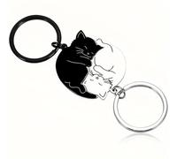 IBXWMNG Lot de 2 porte-clés en forme de chat mignon pour couples, Porte-clés assorti en acier inoxydable pour couple,Cadeaux d'anniversaire pour amis, copines, cadeaux de Saint-Valentin