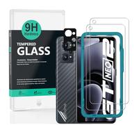 Ibywind 2 Pièces Verre Trempé pour Realme GT Neo 2/GT 2/GT Neo 3T 5G,avec Métal Caméra Arrière Protecteur,Protection arrière Effet Fibre de Carbone
