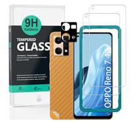 Ibywind Verre Trempé de Protection pour Oppo Reno 7 4G 6.43",[Paquet de 2] avec Métal Protecteur D'écran de Caméra,Protection arrière Effet Fibre de Carbone,avec Une kit d'installation Facile