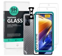 Ibywind Verre Trempé de Protection pour Poco F4 GT 5G 6.67",[Paquet de 2] avec Métal Protecteur D'écran de Caméra,Protection arrière Effet Fibre de Carbone,avec Une kit d'installation Facile