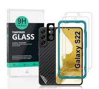 Ibywind Verre Trempé de Protection pour SamSung Galaxy S22 5G, [Paquet de 2] avec Métal Protecteur D'écran de Caméra,Protection arrière Effet Fibre de Carbone,avec Une kit d'installation Facile