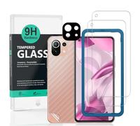 Ibywind Verre Trempé pour Xiaomi 11 Lite 5G NE/Mi 11 Lite 5G,[Paquet de 2] avec Protecteur D'écran de Caméra, Protection arrière Effet Fibre de Carbone,avec Une kit d'installation Facile