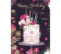 IC&G Carte d'anniversaire pour femme - Motif gâteau floral - Finition en aluminium gaufré - Carte d'anniversaire élégante