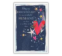 IC&G Carte d'anniversaire pour mari - Motif élégant cœur et étoile - Finition en aluminium gaufré - Carte de vœux d'anniversaire pour mon merveilleux mari - pour lui
