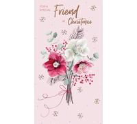 IC&G Carte de Noël pour amie - Joli bouquet floral - Finition aluminium et paillettes - Carte de vœux de Noël festive pour elle