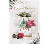 IC&G Carte de Noël pour mari - Motif boule de neige renne - Finition en aluminium en relief - Carte de vœux de Noël festive pour un mari spécial - Pour lui