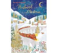 IC&G Carte de Noël pour mari - Train à vapeur et viaduc - Finition en aluminium en relief - Carte de vœux de Noël festive pour un mari merveilleux - Pour lui