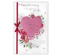 IC&G Grande carte d'anniversaire de mariage avec inscription « Wife» en relief avec feuille d'or rose et décorations 3D - Fabriqué au Royaume-Uni par IC&G