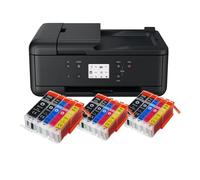 IC-Office TR7650 Imprimante multifonction 4 en 1 à jet d'encre couleur (impression, copie, numérisation, fax, ADF, Wi-Fi, AirPrint) Noir + 15 cartouches d'encre XXL