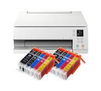 IC-Office TS6351a Imprimante jet d'encre couleur multifonction 3 en 1 (imprimante, scanner, photocopieur, USB, Wi-Fi, Apple AirPrint) Blanc + 10 cartouches d'encre XXL