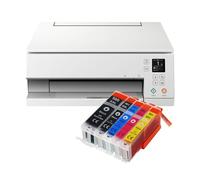 IC-Office TS6351a Imprimante jet d'encre couleur multifonction 3 en 1 (imprimante, scanner, photocopieur, USB, Wi-Fi, Apple AirPrint) Blanc + 5 cartouches d'encre XXL