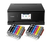 IC-Office TS8750 Imprimante jet d'encre multifonction 3 en 1 (impression, copie, numérisation, carte SD, duplex, Wi-Fi, AirPrint) Noir + 12 cartouches d'encre XXL