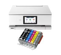 IC-Office TS8751 Imprimante jet d'encre multifonction 3 en 1 (impression, copie, numérisation, carte SD, duplex, Wi-Fi, AirPrint) Blanc + 6 cartouches d'encre XXL