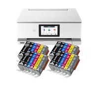 IC-Office TS8751 Imprimante jet d'encre multifonction 3 en 1 (impression, copie, scanner, carte SD, duplex, Wi-Fi, AirPrint) Blanc + 24 cartouches d'encre XXL